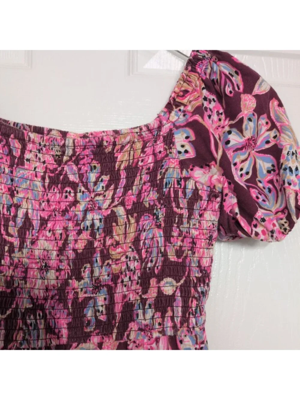 Lilly Pulitzer Floral Mini Jilly Sleeved Midi Dress Girls Size Large Purple Cott